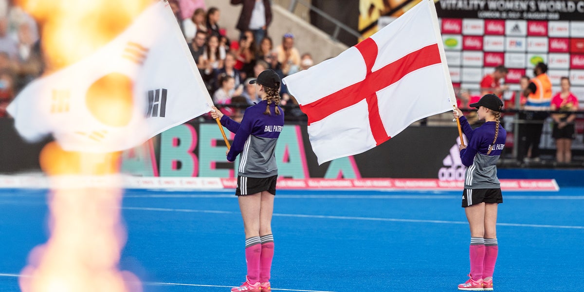 England Flag and Fire at Womens Hockey World Cup 