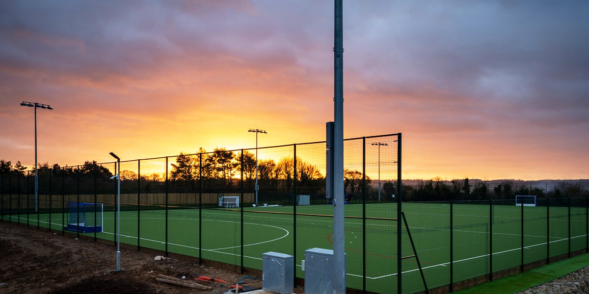 Blueharts Hockey Club Pitch during a sunset 
